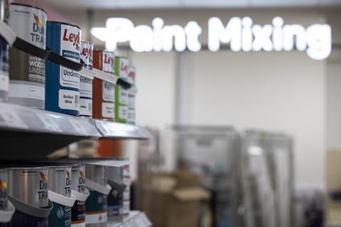 Interior of B&Q Local store showing paint-mixing counter
